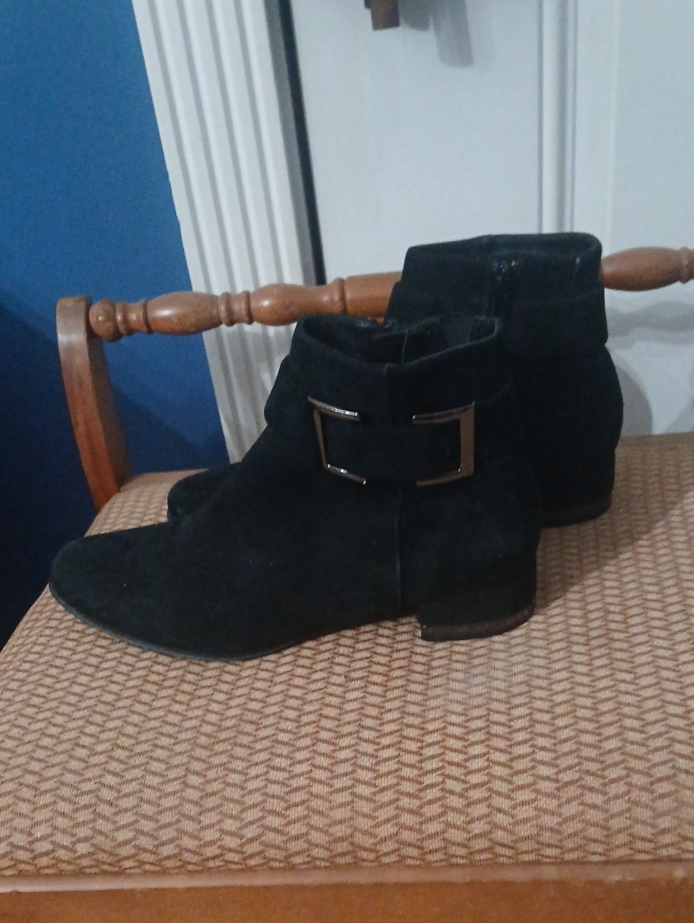 Black Suede Ankle Boots with Buckle Detail